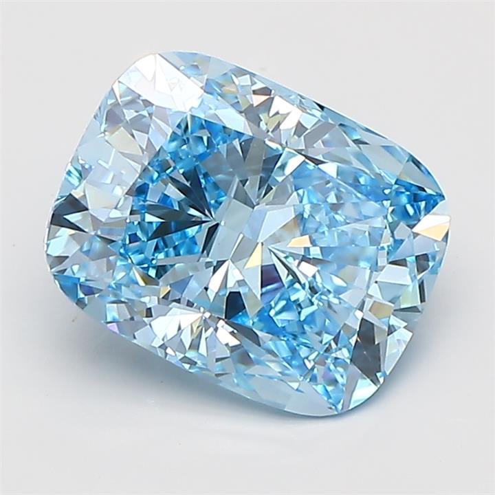 3.02 Ct. Fancy Vivid  Blue Cushion Lab Grown Diamond