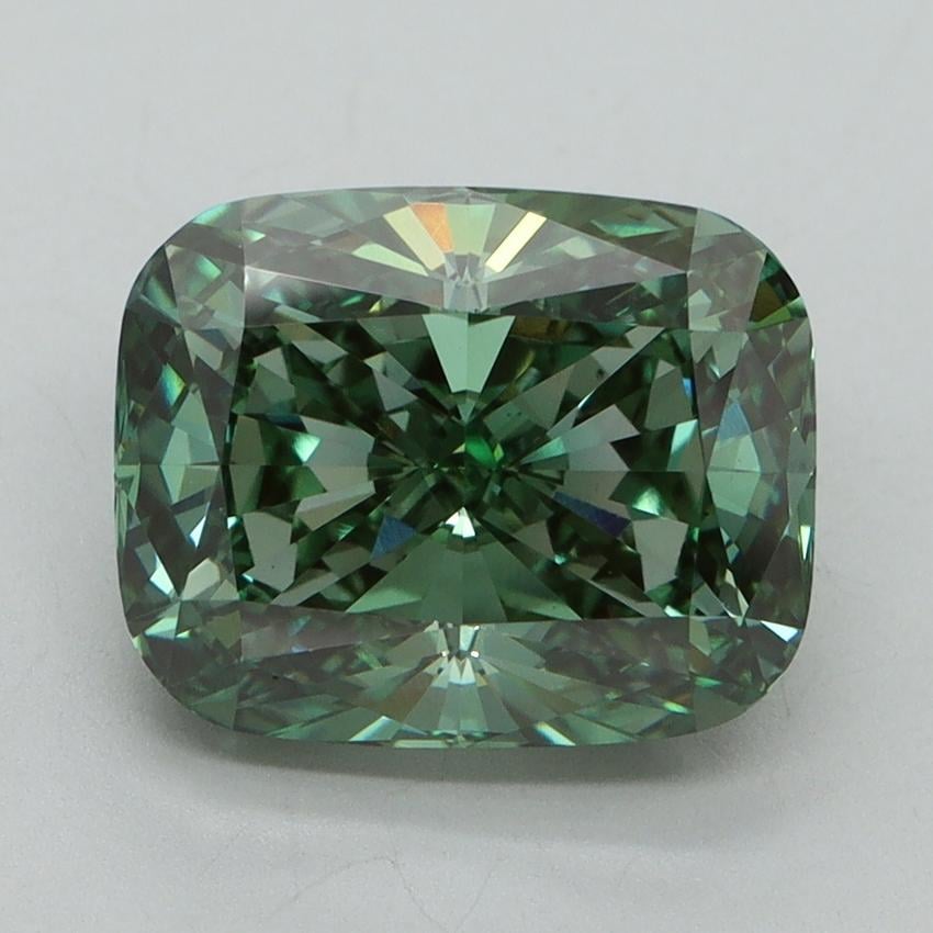 4.10 Ct. Fancy Vivid Pacific Green Cushion Lab Grown Diamond