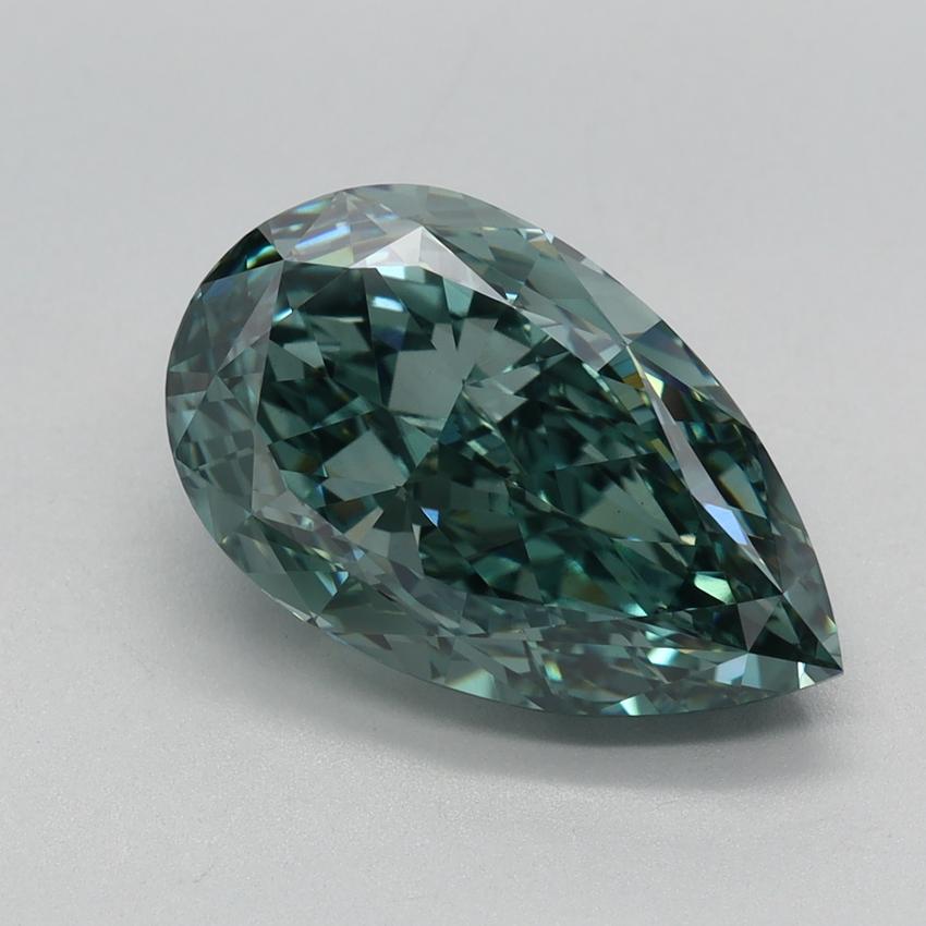 3.65 Ct. Fancy Vivid Bluish Green Pear Lab Grown Diamond