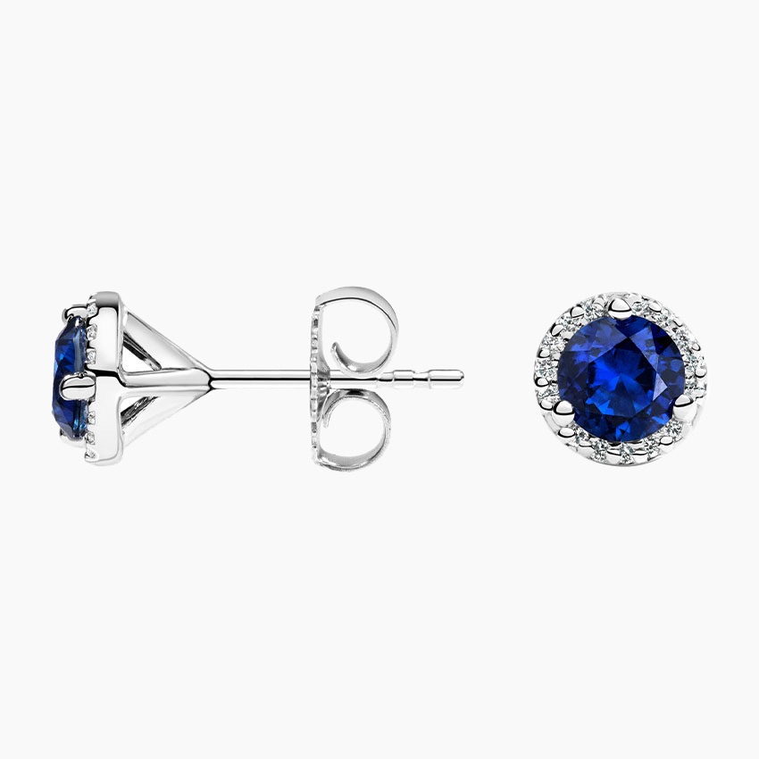18K White Gold Sapphire Halo Diamond Earrings