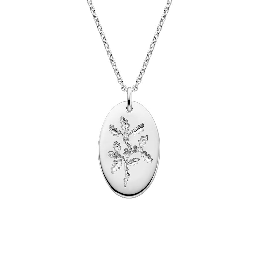 December Holly Birth Flower Diamond Pendant 