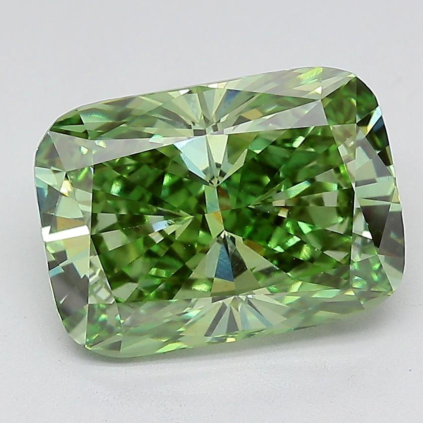 6.02 Ct. Fancy Vivid  Green Cushion Lab Grown Diamond