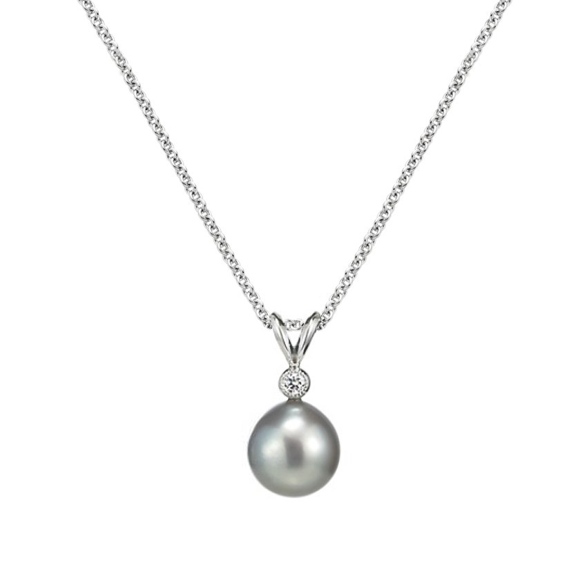 Sea of Cortez Pearl Pendant with Diamond Accent in 18K White Gold