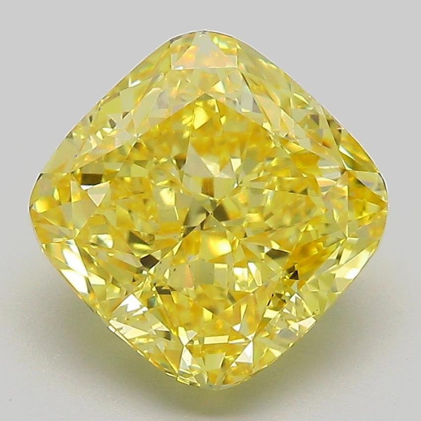 4.04 Ct. Fancy Vivid Yellow Cushion Lab Grown Diamond