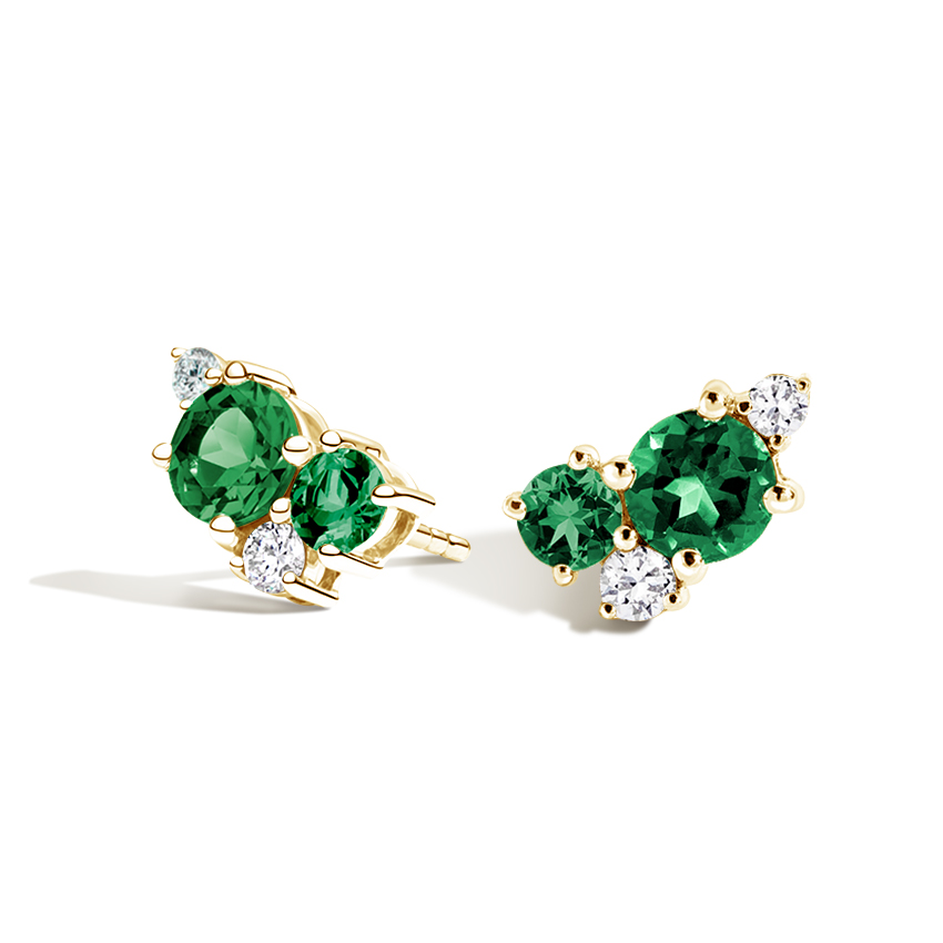 Lab Emerald and Diamond Cluster Earrings 
