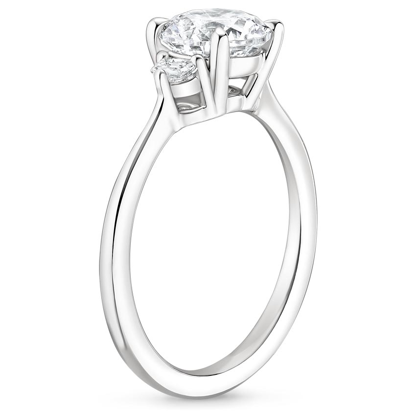 18K White Gold Shield Cut Three Stone Diamond Ring, large side view