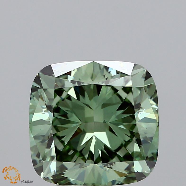 3.10 Ct. Fancy Vivid Green Cushion Lab Grown Diamond