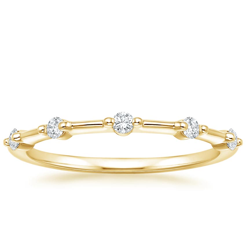 Yellow Gold Spaced Round Diamond Single Shared Prong Band 