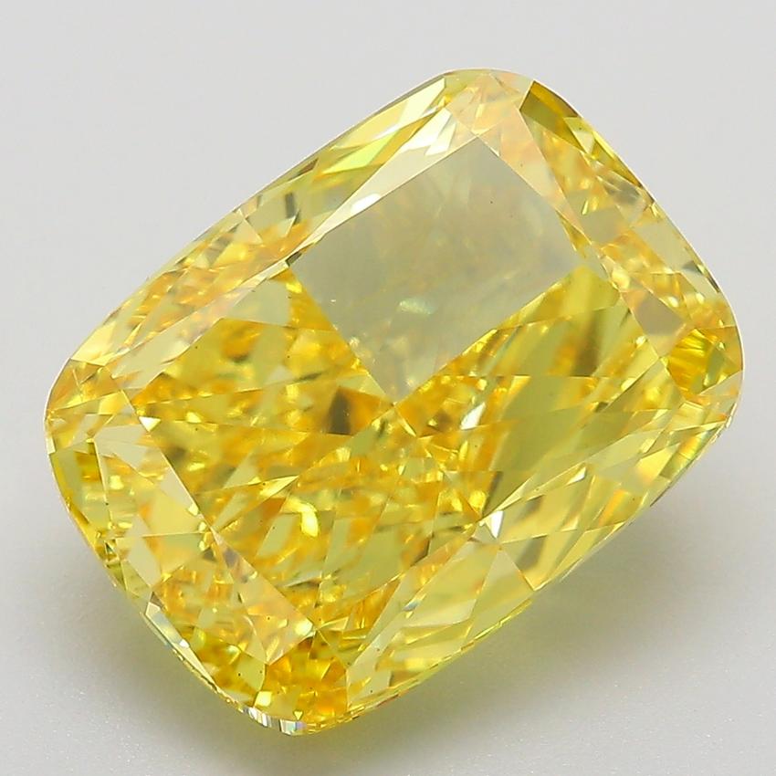 7.04 Ct. Fancy Vivid  Yellow Cushion Lab Grown Diamond