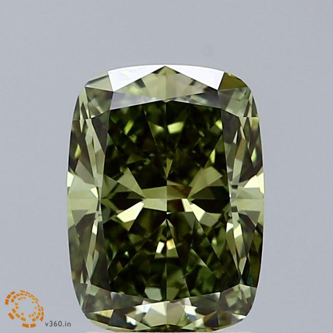 2.00 Ct. Fancy Vivid Green Cushion Lab Grown Diamond