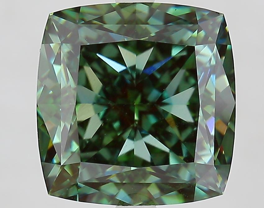 7.06 Ct. Fancy Vivid Green Cushion Lab Grown Diamond