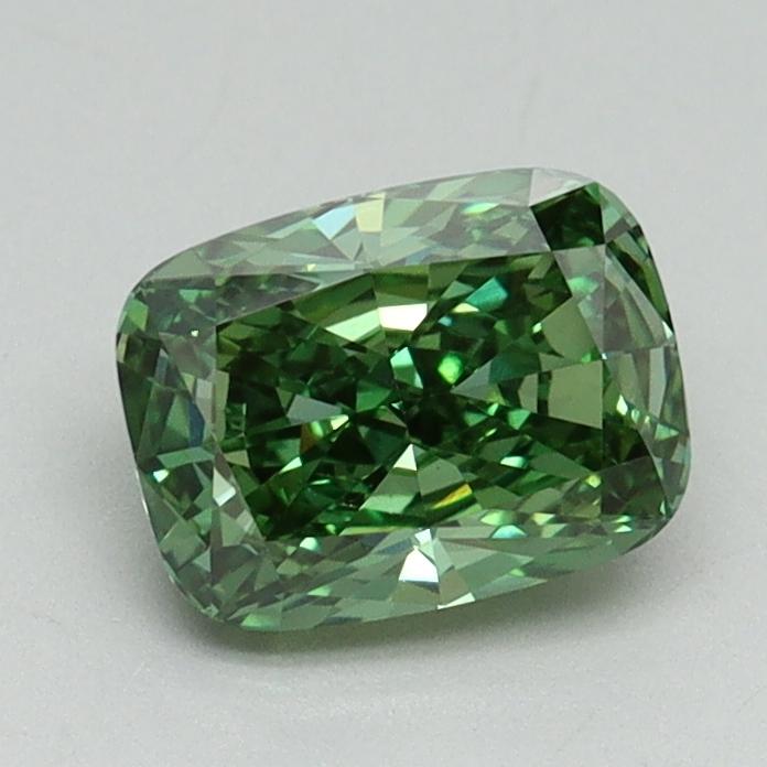 1.06 Ct. Fancy Vivid Green Cushion Lab Grown Diamond