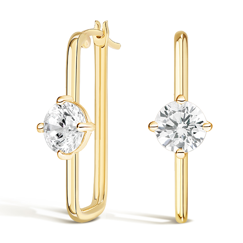 18K Yellow Gold Paperclip Diamond Earrings, top view