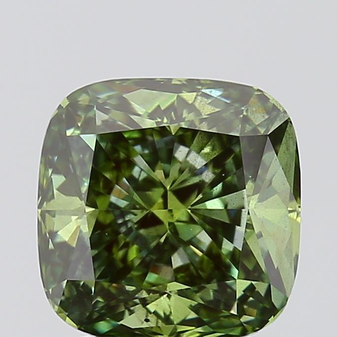 2.50 Ct. Fancy Vivid Green Cushion Lab Grown Diamond