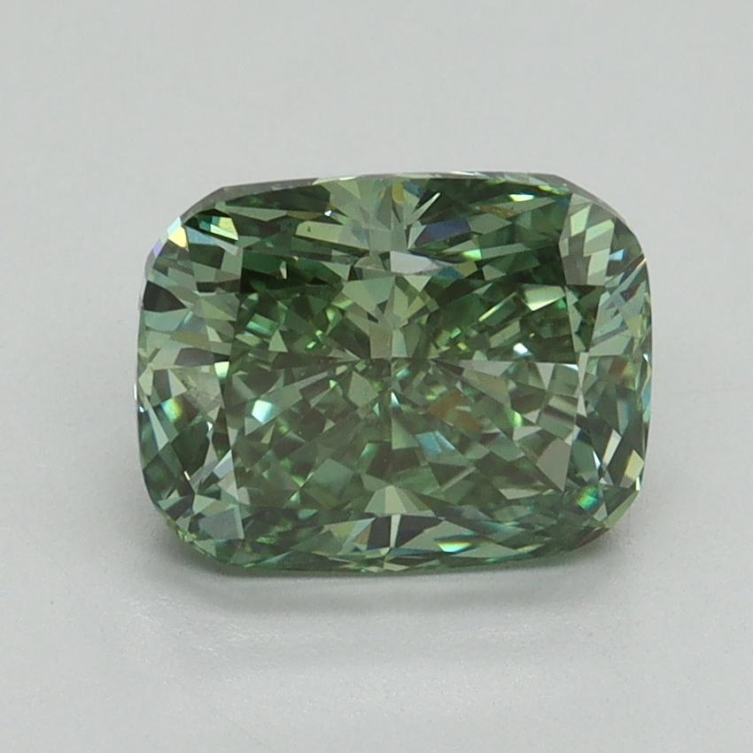 2.17 Ct. Fancy Vivid Green Cushion Lab Grown Diamond