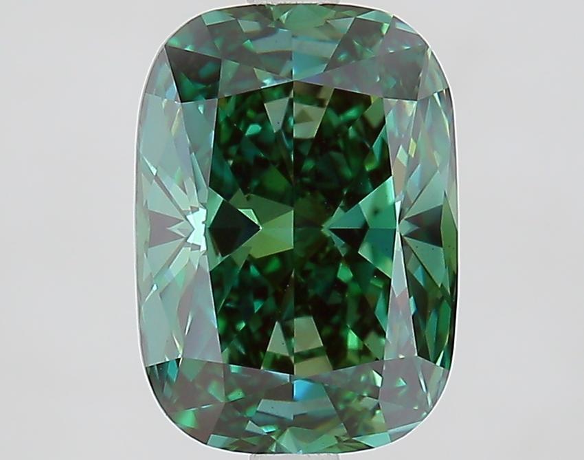 3.09 Ct. Fancy Vivid Green Cushion Lab Grown Diamond
