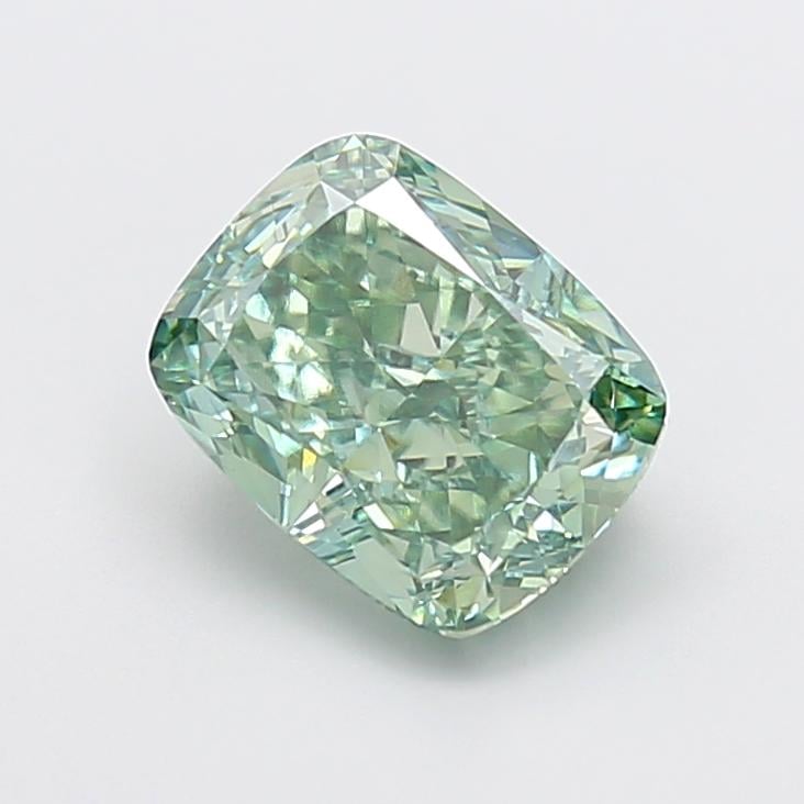 3.21 Ct. Fancy Vivid  Green Cushion Lab Grown Diamond