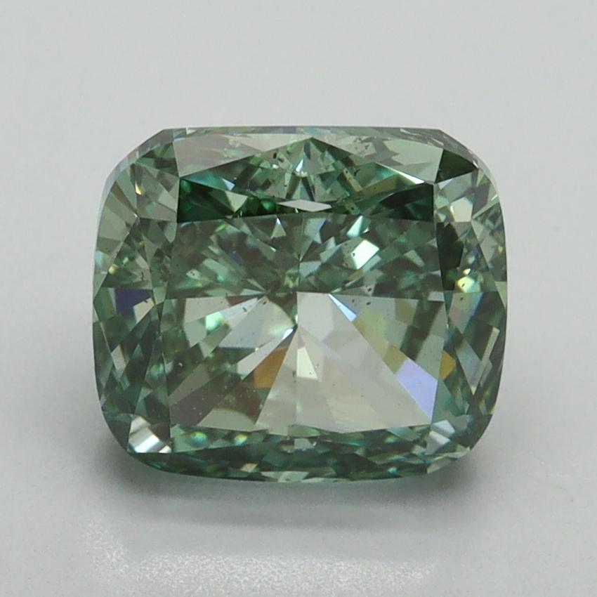 2.66 Ct. Fancy Vivid Green Cushion Lab Grown Diamond