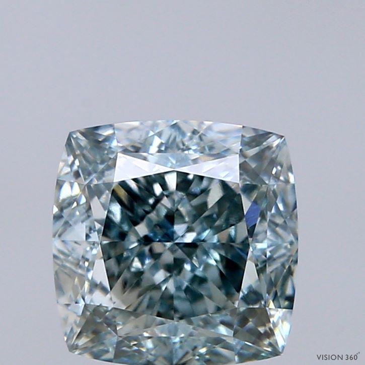 2.57 Ct. Fancy Intense Blue Green Cushion Lab Grown Diamond