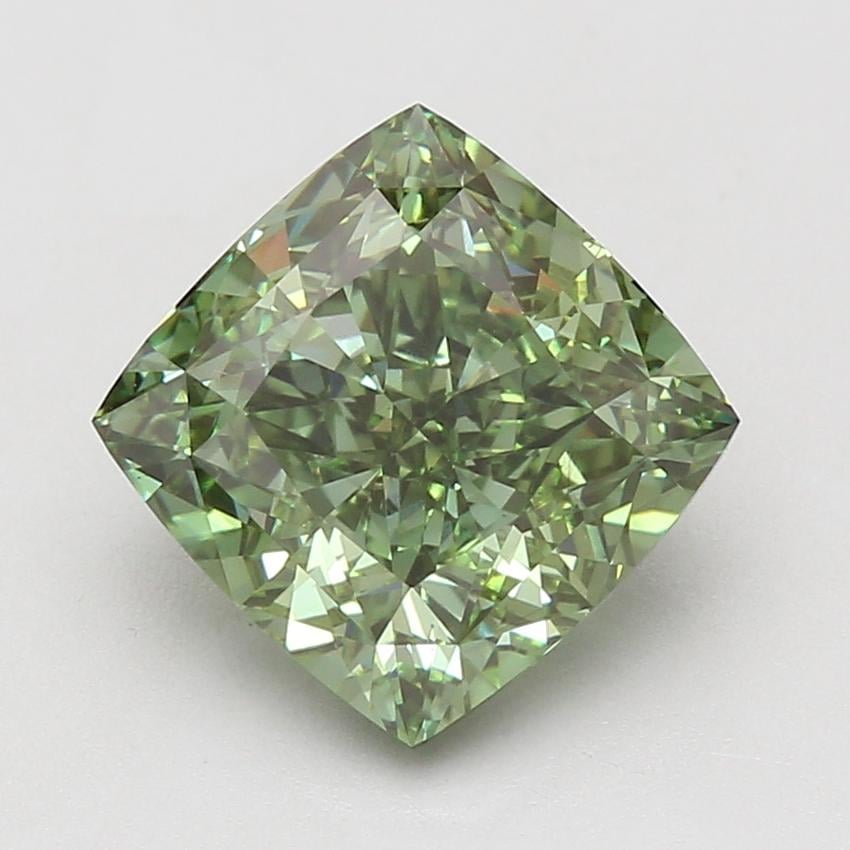5.09 Ct. Fancy Vivid Green Cushion Lab Grown Diamond