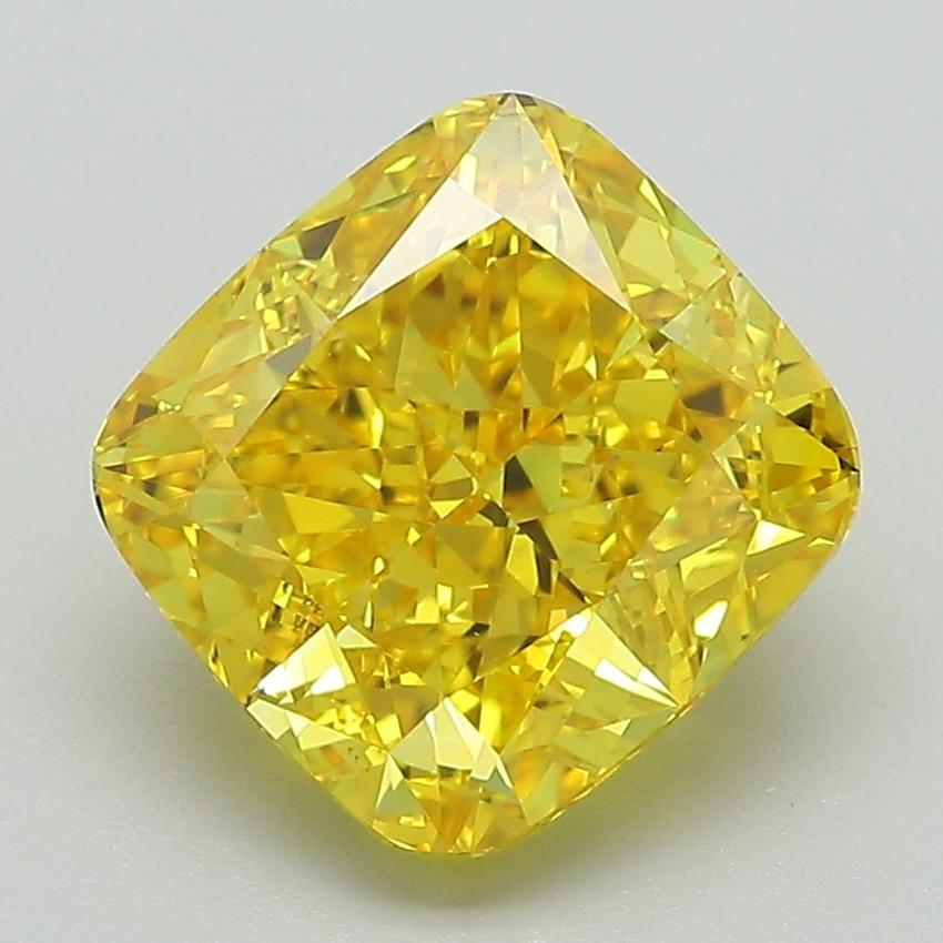 3.62 Ct. Fancy Vivid Yellow Cushion Lab Grown Diamond