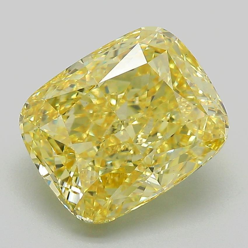 5.19 Ct. Fancy Vivid Yellow Cushion Lab Grown Diamond