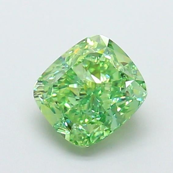 1.69 Ct. Fancy Vivid Green Cushion Lab Grown Diamond
