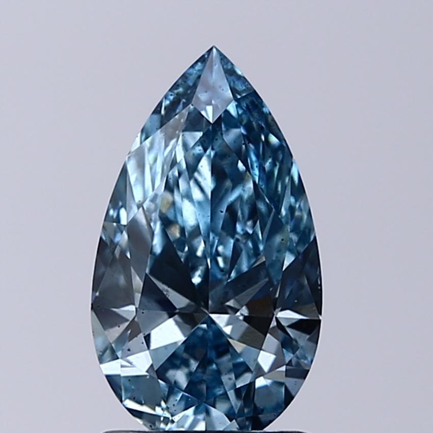 1.32 Ct. Fancy Intense Greenish Blue Pear Lab Grown Diamond