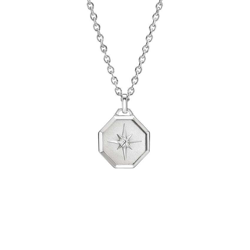 Homme Compass Tag Necklace in 14K White Gold