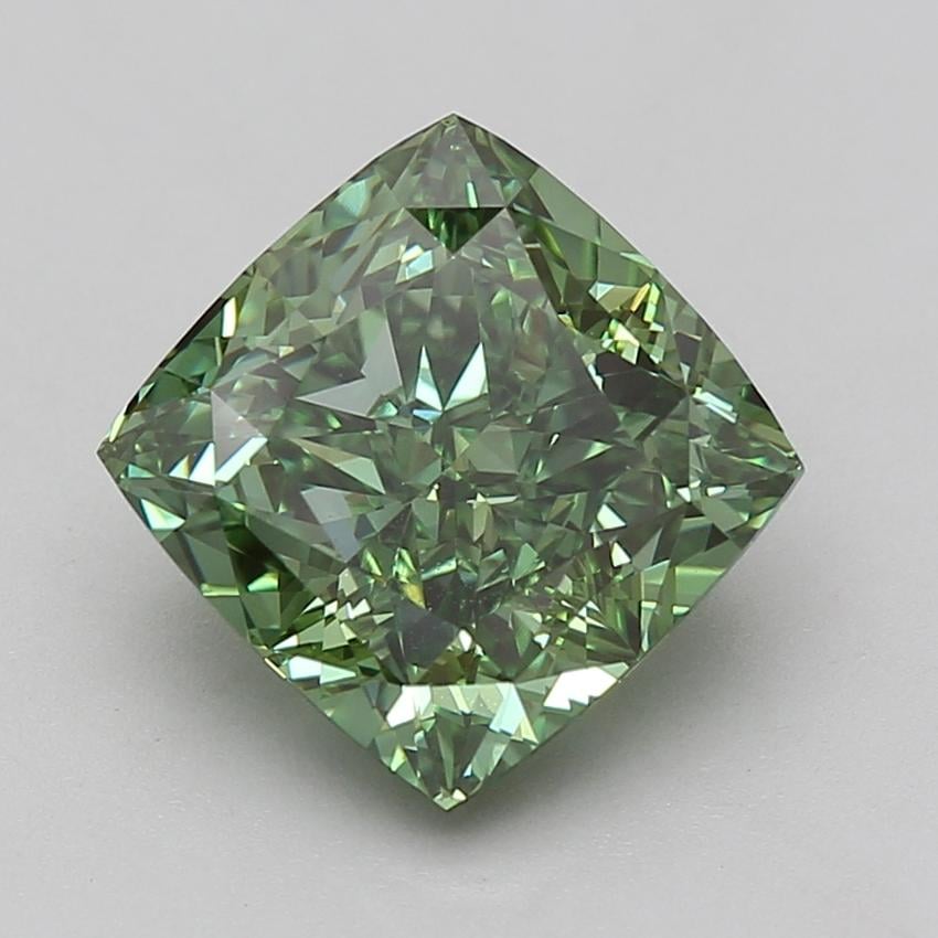 5.10 Ct. Fancy Vivid Green Cushion Lab Grown Diamond