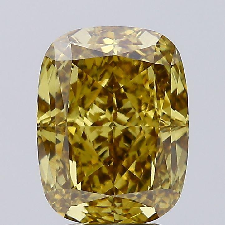 5.12 Ct. Fancy Vivid Greyish Yellow Cushion Lab Grown Diamond