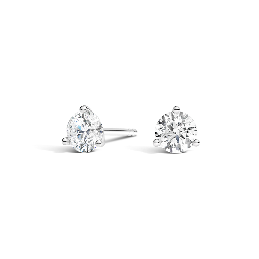 Three-Prong Martini 1ct Round Black Sapphire Stud Earrings 18K White Gold Plated 