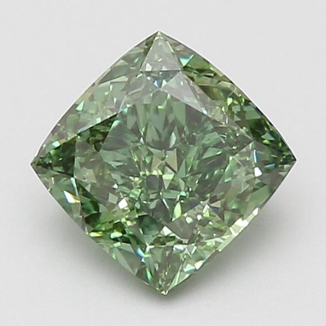 2.03 Ct. Fancy Vivid Green Cushion Lab Grown Diamond
