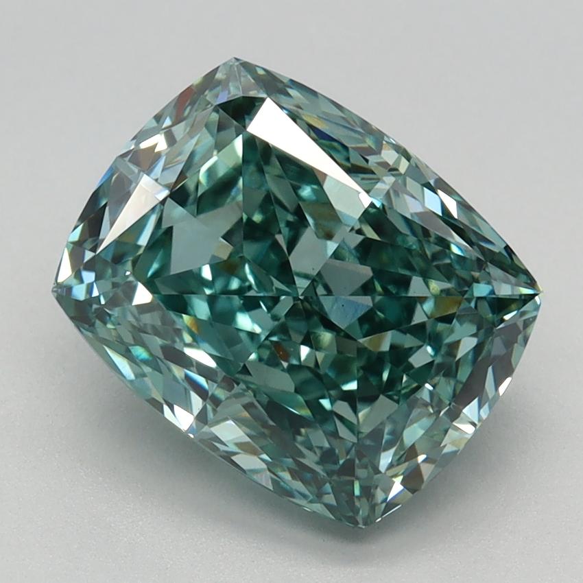 3.06 Ct. Fancy Vivid Green Cushion Lab Grown Diamond