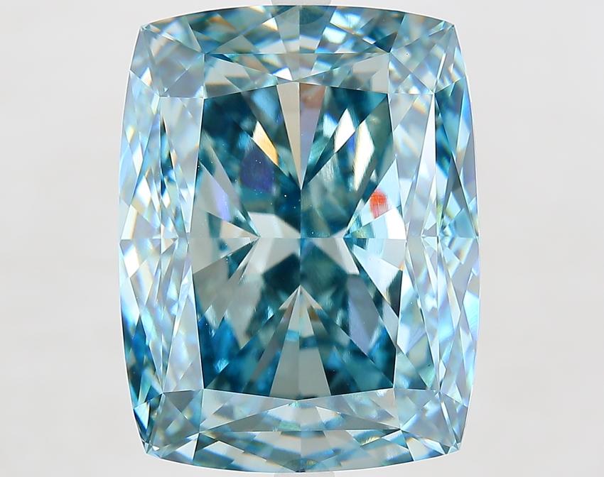 17.73 Ct. Fancy Vivid Greenish Blue Cushion Lab Grown Diamond