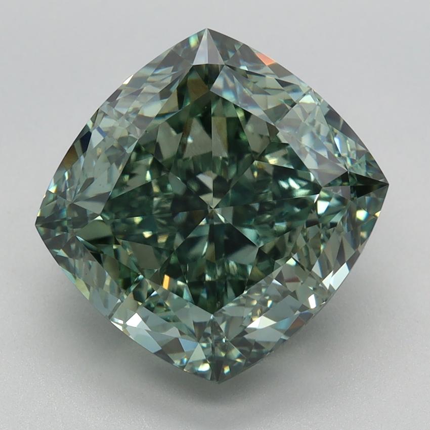 6.27 Ct. Fancy Vivid Green Cushion Lab Grown Diamond