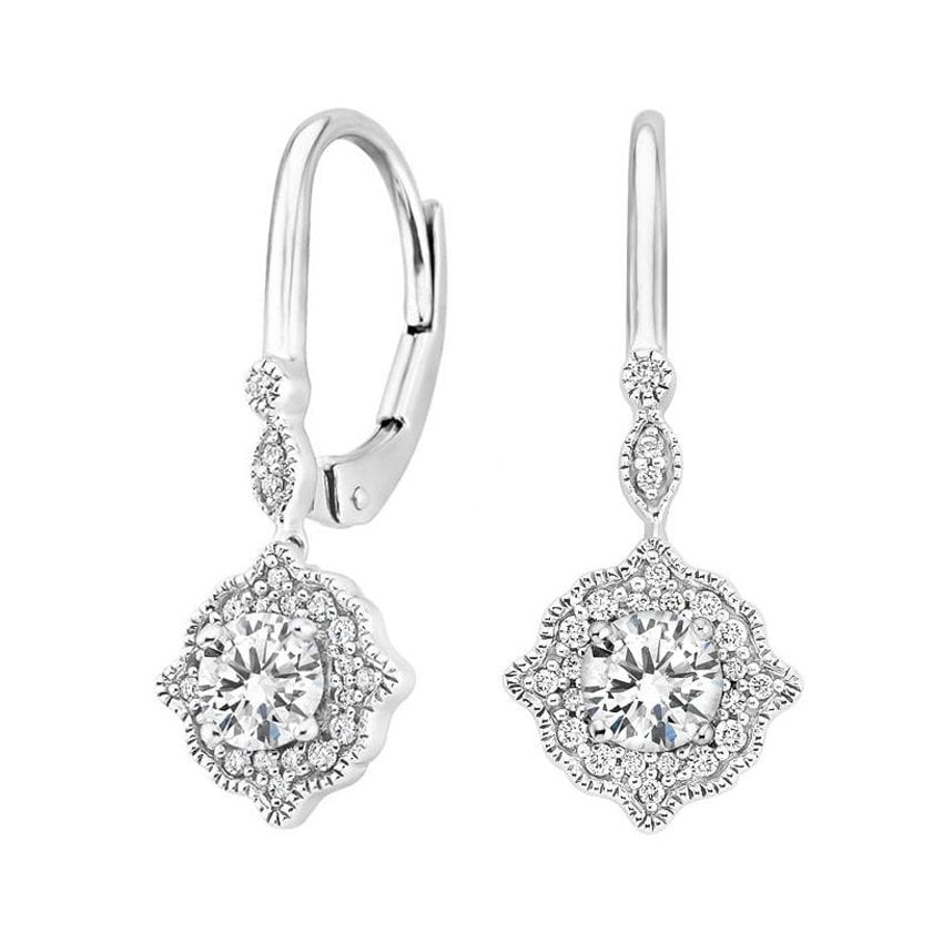 Cadenza Halo Diamond Earrings In 18k White Gold