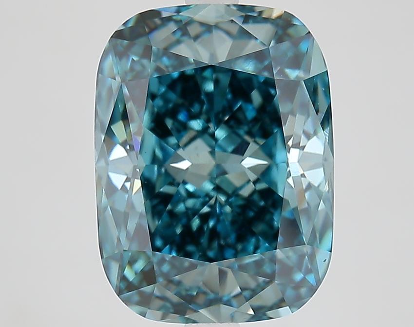 5.61 Ct. Fancy Vivid Greenish Blue Cushion Lab Grown Diamond