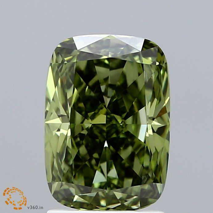2.03 Ct. Fancy Vivid  Green Cushion Lab Grown Diamond