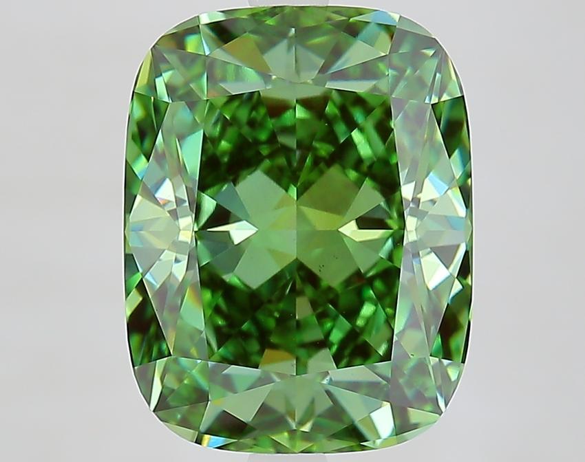 5.74 Ct. Fancy Vivid Green Cushion Lab Grown Diamond
