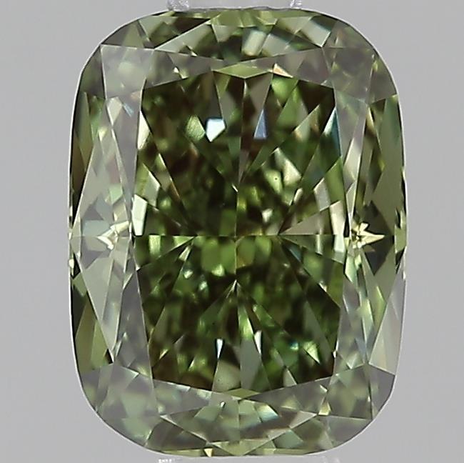 1.39 Ct. Fancy Vivid Green Cushion Lab Grown Diamond