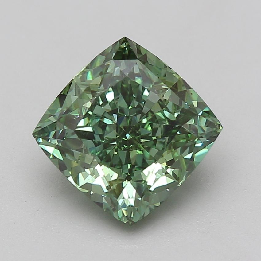 4.06 Ct. Fancy Vivid Green Cushion Lab Grown Diamond