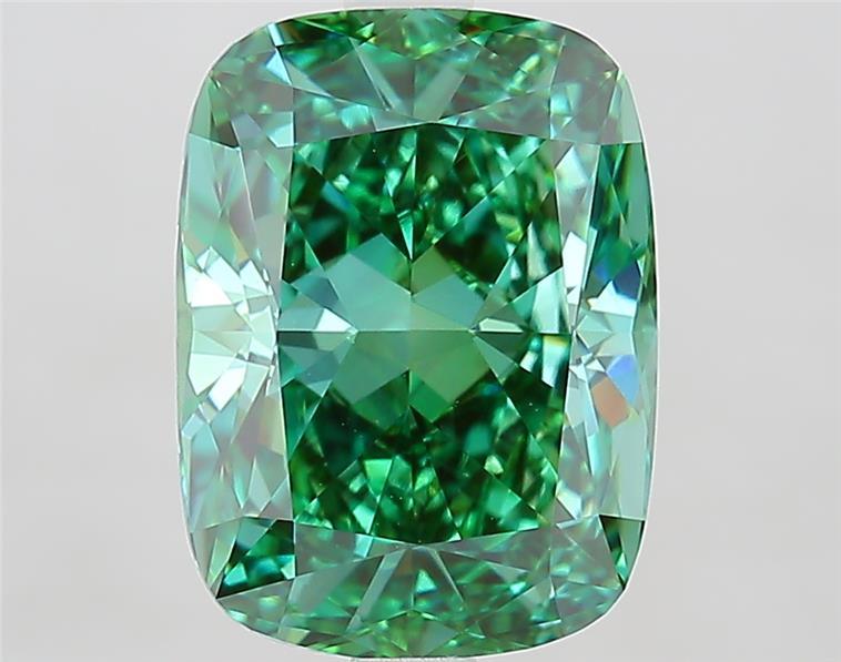 3.94 Ct. Fancy Vivid  Green Cushion Lab Grown Diamond