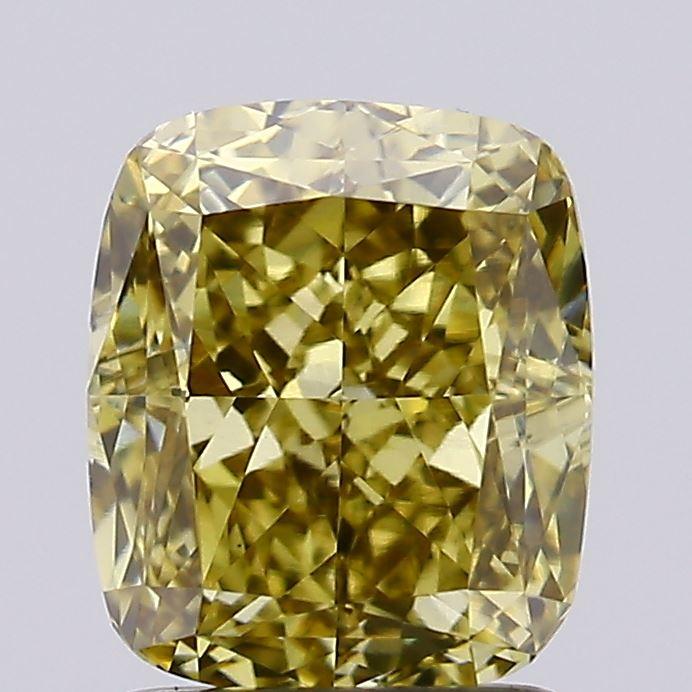1.87 Ct. Fancy Vivid Greyish Yellow Cushion Lab Grown Diamond