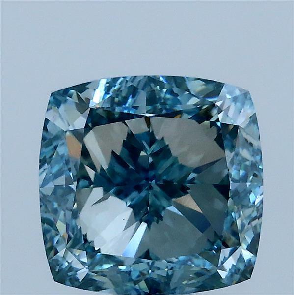 3.10 Ct. Fancy Intense Greenish Blue Cushion Lab Grown Diamond