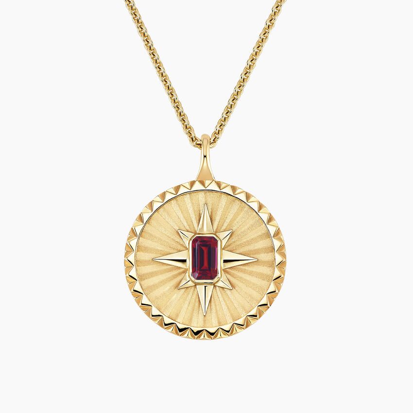 14K Yellow Gold Star Garnet Medallion Necklace