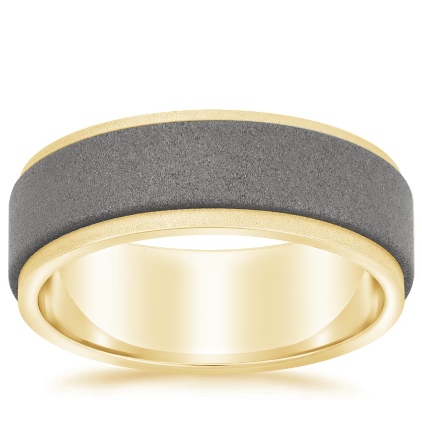 Yellow Gold Raw Black Tungsten and Gold Men's Wedding Ring 