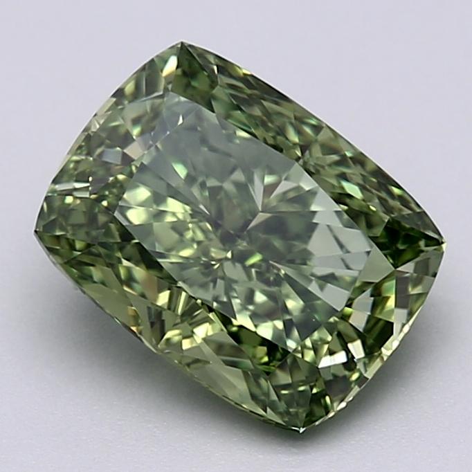 2.54 Ct. Fancy Vivid Green Cushion Lab Grown Diamond