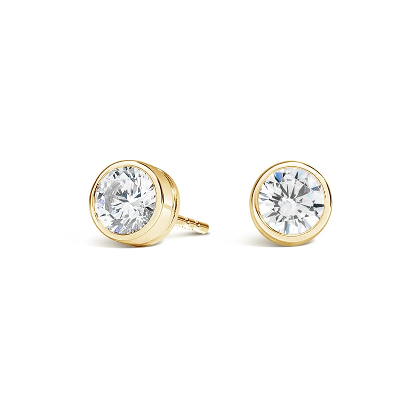 18K Yellow Gold Bezel-Set Round Diamond Stud Earrings, top view
