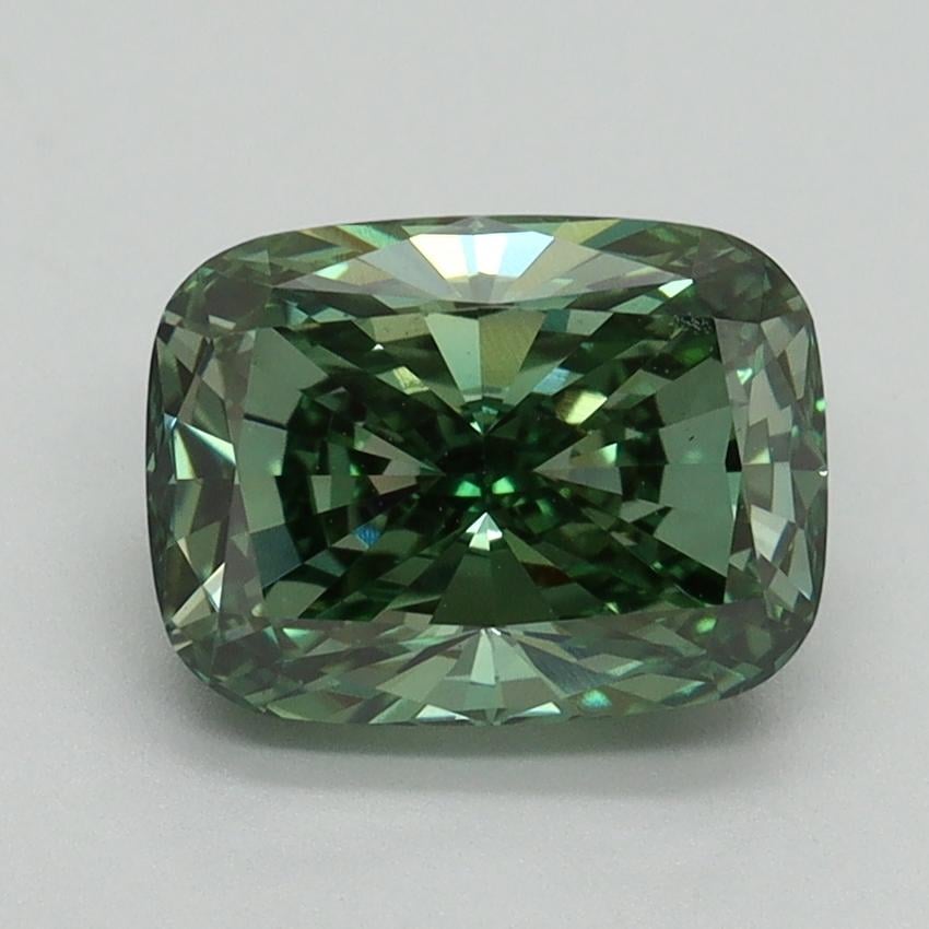 2.15 Ct. Fancy Vivid Green Cushion Lab Grown Diamond